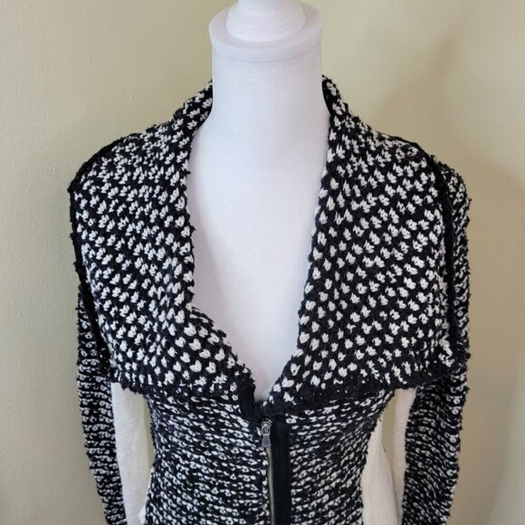 Anthropologie Sparrow Moto Style Sweater Black Ivory Zipper Women's Size XS - Picture 3 of 15